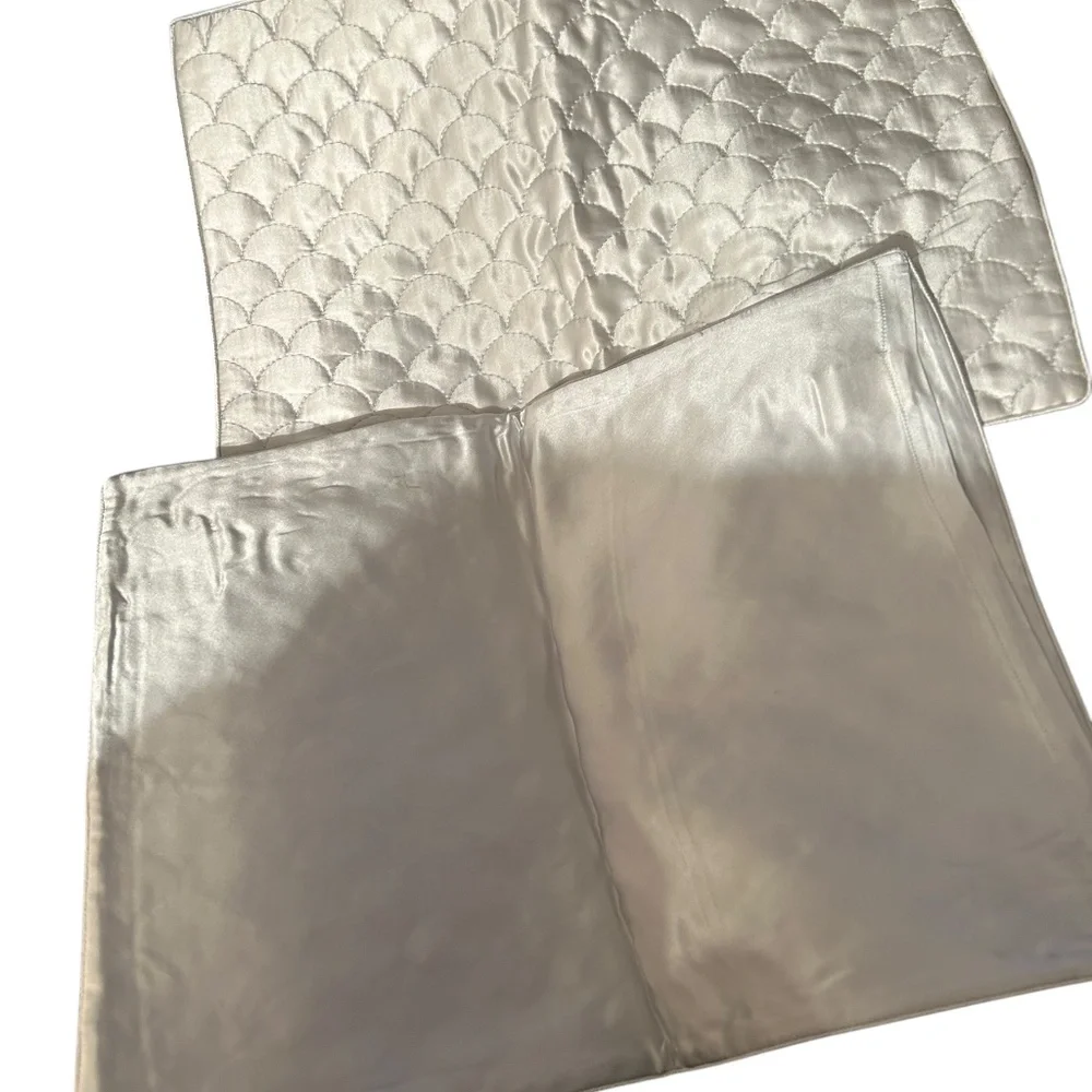 Schweitzer Linens 100% SILK silver quilted half moons pair 2 mini pillow covers